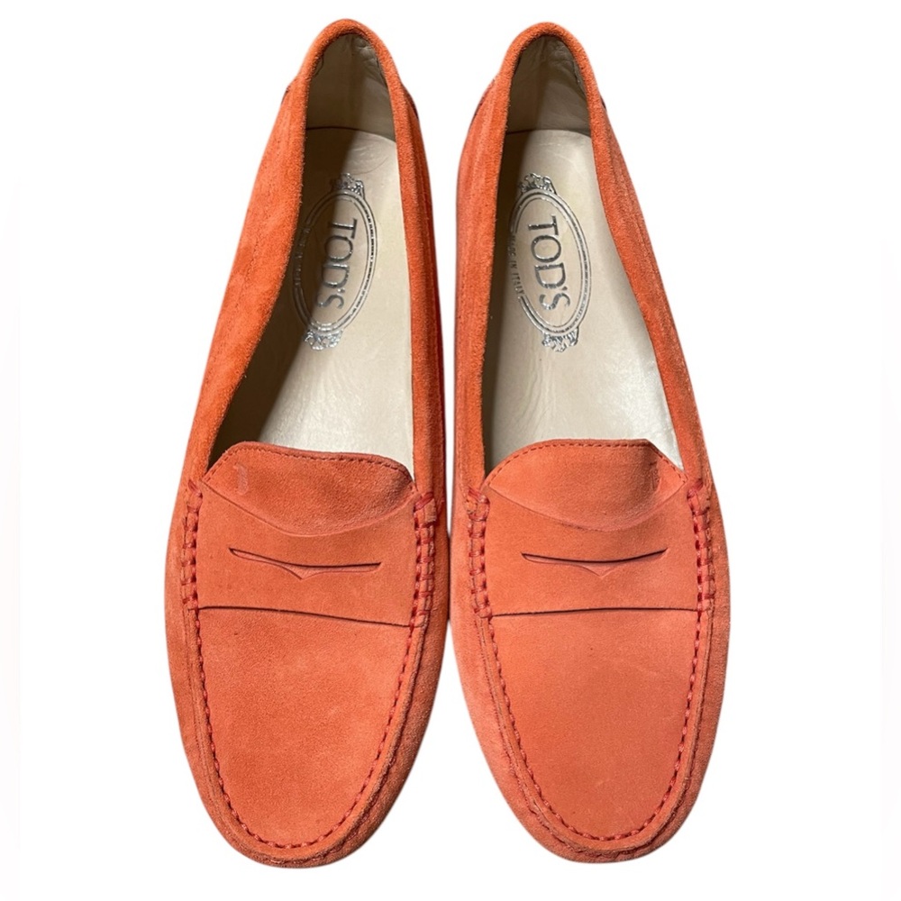 Tod's Orange Suede Penny Loafers
